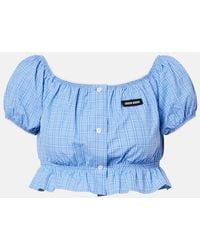 Miu Miu - Checked Cotton Poplin Crop Top - Lyst