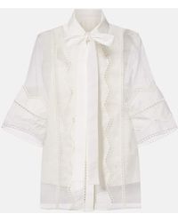 Elie Saab - Tie-Neck Cotton And Silk-Blend Blouse - Lyst