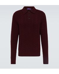Ralph Lauren Purple Label - Cable-knit Cashmere Polo Sweater - Lyst