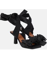 Ganni - Bow-trimmed Lace-up Sandals - Lyst