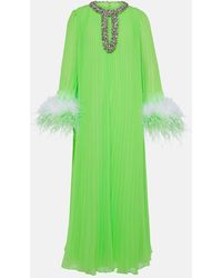 Self-Portrait - Pleated Feather-trimmed Chiffon Gown - Lyst