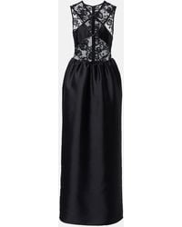 Self-Portrait - Floral Lace-Trimmed Taffeta Maxi Dress - Lyst