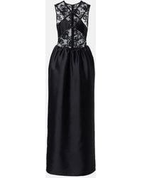 Self-Portrait - Floral Lace-Trimmed Taffeta Maxi Dress - Lyst