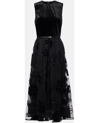 Elie Saab - Embroidered Tulle And Velvet Midi Dress - Lyst