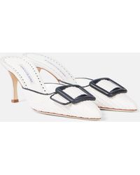 Manolo Blahnik - Maysale 70 Leather-Trimmed Raffia Mules - Lyst