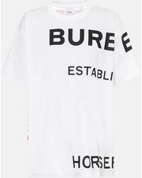 Burberry Oversize-T-Shirt aus Baumwolle mit Horseferry-Aufdruck - Weiß