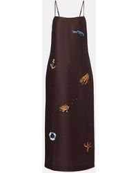 ALMAIS Hazel Printed Linen-Blend Maxi Dress in Pink | Lyst