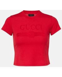 Gucci - Logo Cropped Cotton-Blend Jersey T-Shirt - Lyst