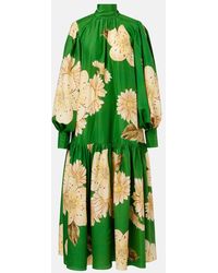 ALÉMAIS - Sage Floral Silk Midi Dress - Lyst