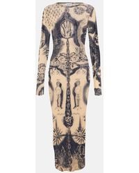 Jean Paul Gaultier - Tattoo Print Long Sleeve Midi Dress - Lyst