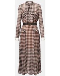 Self-Portrait - Checked Chiffon Midi Dress - Lyst