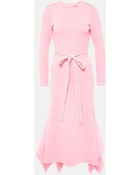 Monique Lhuillier - Vestido Midi De Punto Con Cinturon - Lyst