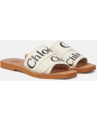 Chloé Woody Canvas Slides in White | Lyst UK