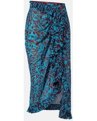 Dries Van Noten - Printed Draped Ruffled Midi Skirt - Lyst