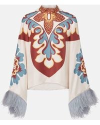 La DoubleJ - Make An Exit Feather-Trimmed Silk Top - Lyst