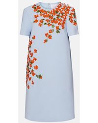 Carolina Herrera - Floral-Applique Crepe Shift Dress - Lyst