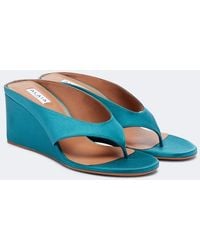 Alaïa - Cube Satin Wedge Thong Sandals - Lyst