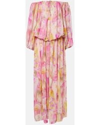 Blumarine - Bedruckte Off-Shoulder-Robe Aus Georgette - Lyst