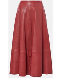 Brunello Cucinelli - High-Rise Leather Midi Skirt - Lyst