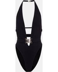 Dolce & Gabbana - Plunging Neckline Belted Swimsuit - Lyst