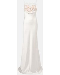 Self-Portrait - Lace-Trimmed Satin Maxi Dress - Lyst