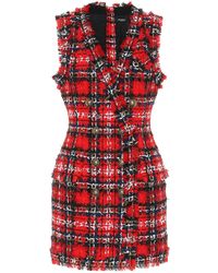 Balmain Minikleid aus Tweed - Rot