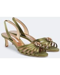 Manolo Blahnik - Fulma Embellished Satin Slingback Sandals - Lyst