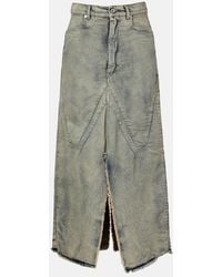 Rick Owens - Distressed Denim Maxi Skirt - Lyst