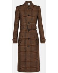 Saint Laurent - Belted Prince Of Wales Wool Coat - Lyst