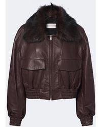 Nour Hammour - Shearling-Trimmed Leather Blouson Jacket - Lyst
