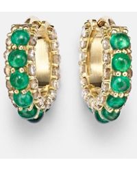 Ileana Makri - 18Kt Hoop Earrings With Emeralds And Diamonds - Lyst