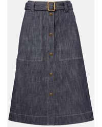 Moncler - Belted Denim Midi Skirt - Lyst