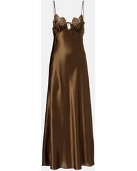 Saint Laurent - Slipdress Aus Seidensatin Mit Spitze - Lyst