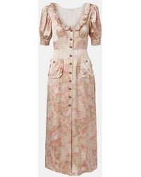 Alessandra Rich - Floral Silk Satin Midi Dress - Lyst