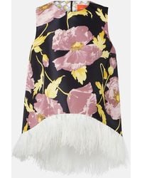 La DoubleJ - La Scala Feather-Trimmed Asymmetrical Top - Lyst