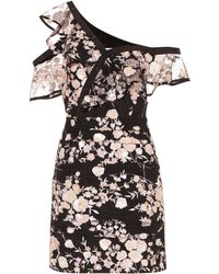 Self-Portrait Minikleid Aus Tüll Mit Stickerei - Schwarz