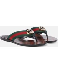 Gucci - GG Web Leather Thong Sandals - Lyst