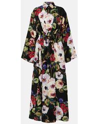 Dolce & Gabbana - Vestido camisero de saten de seda floral - Lyst