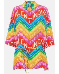 Valentino - Logo Silk Shirt Dress - Lyst