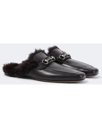 Gucci - Horsebit Shearling-Lined Leather Mules - Lyst