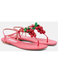 Aquazzura - Berry Raffia-Effect Thong Sandals - Lyst