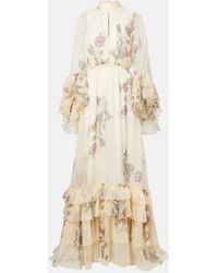 Etro - Robe Longue En Crepe De Soie A Fleurs - Lyst