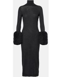 Alaïa - Faux Shearling-Trimmed Wool Dress - Lyst