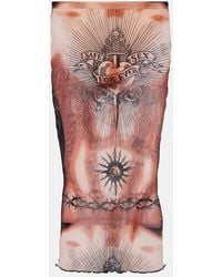 Jean Paul Gaultier - Falda midi Tattoo Collection de malla estampada - Lyst