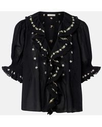 Doen - Hettie Floral Embroidered Ruffled Cotton Blouse - Lyst