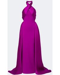 Solace London - Rumi Halterneck Satin-Trimmed Crepe Gown - Lyst