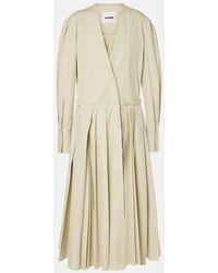 Jil Sander - Pleated Cotton Poplin Midi Dress - Lyst