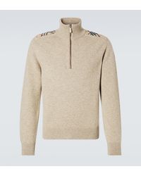 Burberry - Check Wool And Cashmere Half-Zip Sweater - Lyst