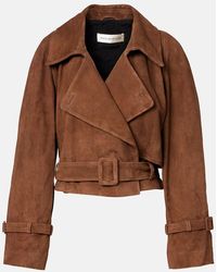 Nour Hammour - Hatti Belted Cropped Suede Jacket - Lyst