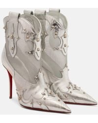Christian Louboutin - Botines De Piel Metalizada Adornados - Lyst